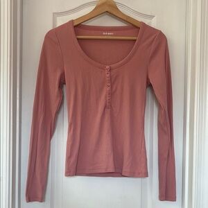 Old Navy Pink Buttoned Long Sleeve Tee